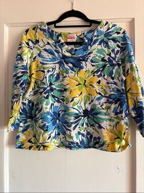 Ruby Rd. Floral Cropped Tunic - Blue, Yellow & Green